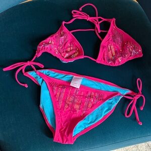 Xhilaration Hot Pink  Sequin Triangle Bikini
